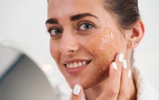 Woman with peeling gel on face